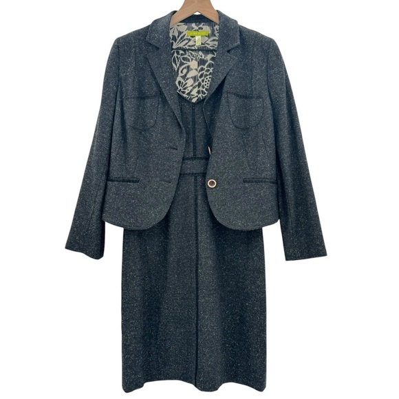 Sigrid Olsen 2 Piece Suit Shift Dress Blazer Jacket Gray Tweed Wool Blend | Sz 6 - Picture 2 of 15